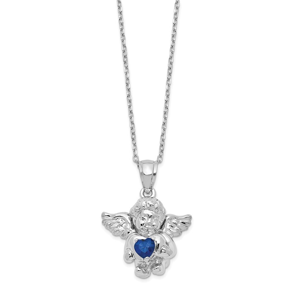 Kazi Luxury Silver RH-pltd CZ Sept Birthstone Angel Ash Holder 18in Necklace